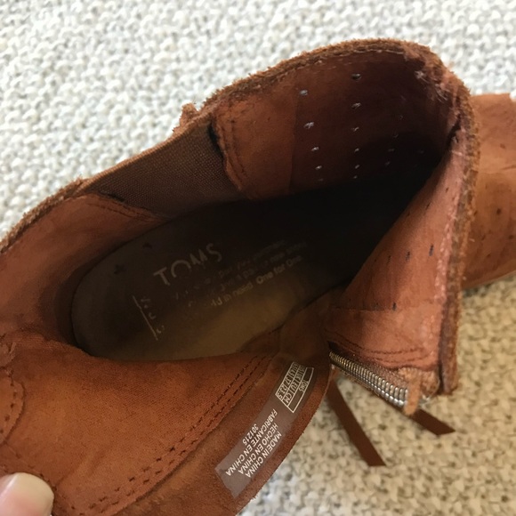 TOMS Majorca Fringe Suede Peep Toe Bootie - Picture 7 of 10